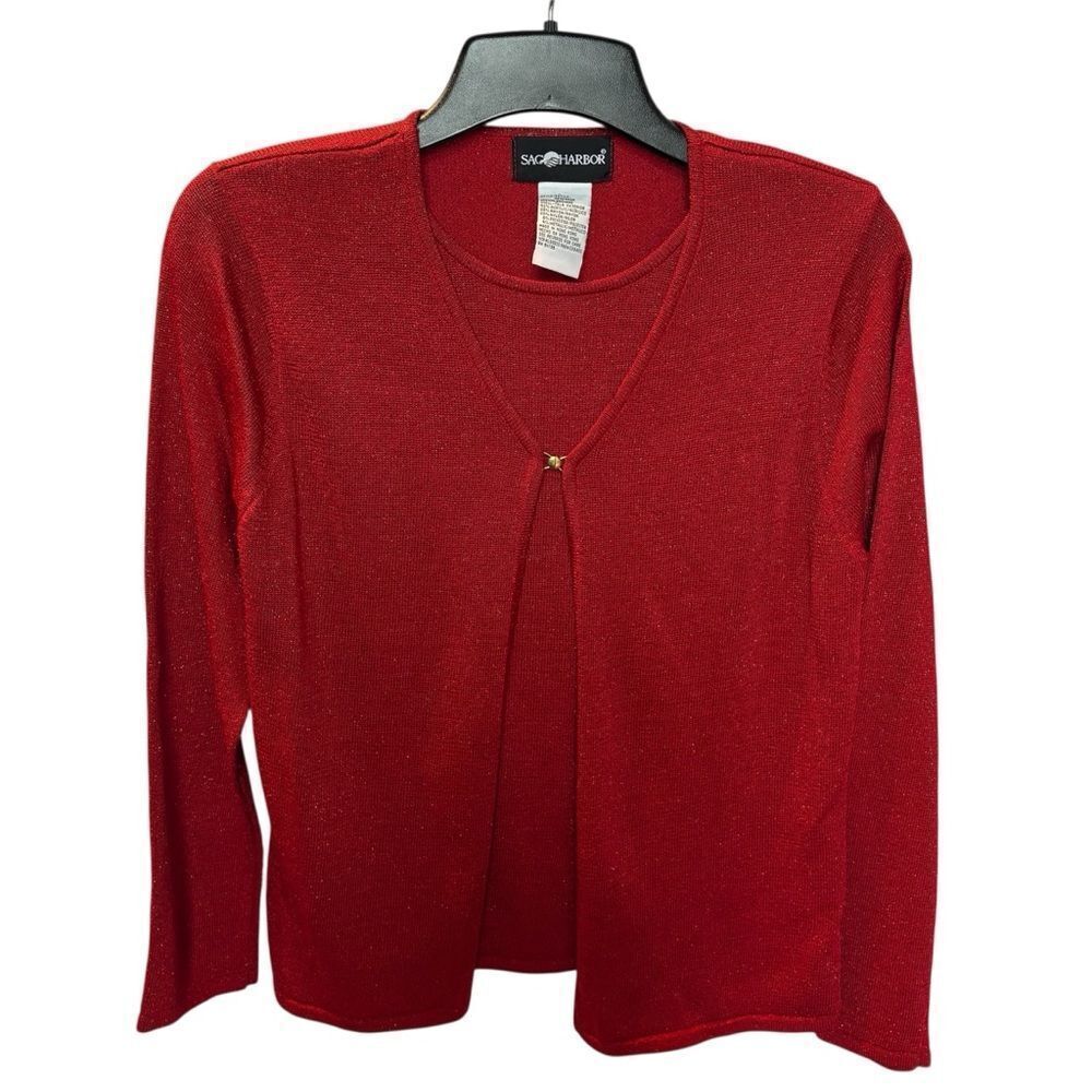 Sag Harbor Women's Red Knit Cardigan and Shell sweater set Size Medium